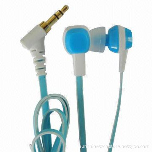 Flat Cable Stereo Earphones with Mic, Perfect Sound, Compatible, 3.5mm Plug-in Devices
